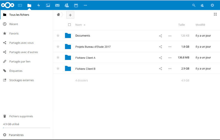 Interface NexCloud gestion de documents en ligne