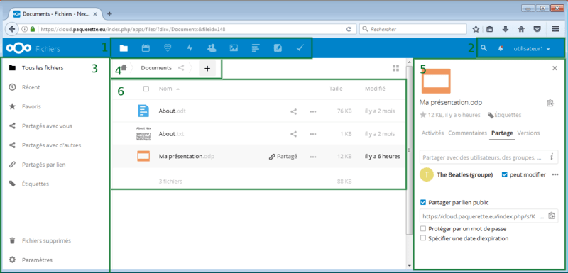 Interface NextCloud gestion de fichiers dans le Cloud